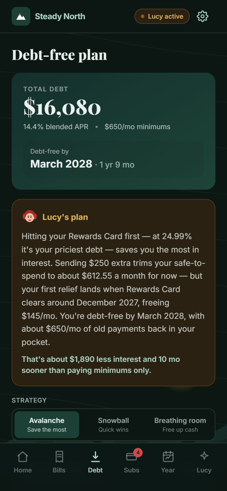 Debt-Free Plan screen