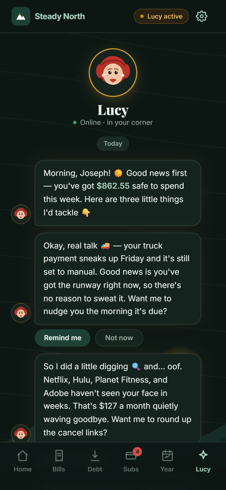 Lucy AI assistant chat screen